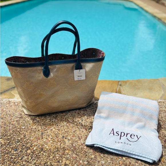 Asprey Cream and Blue Tote Bag - Picture 3 of 11